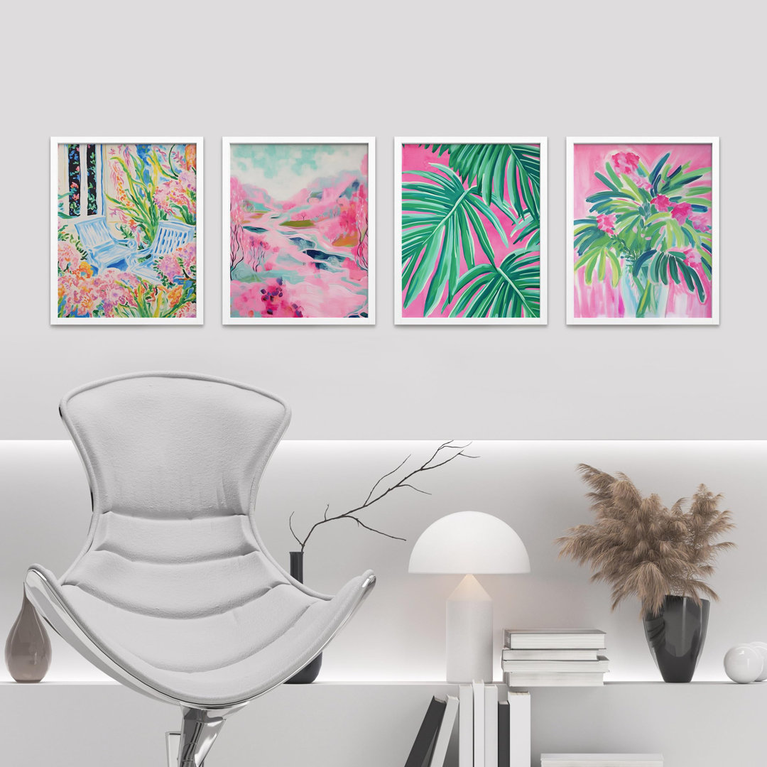 Tropical And Floral Bright Botanical Framed On Paper 4 Pieces Print (Set of 4) SIGNLEADER Frame 