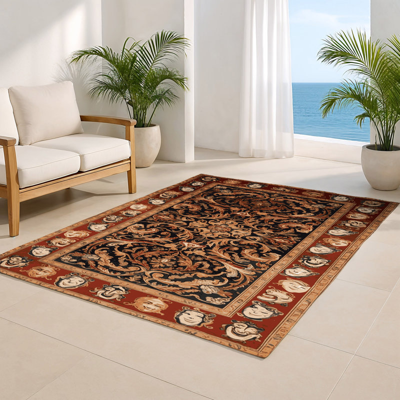 French Brown Indoor and Outdoor Area Rug, Rectangle 4' x 6'