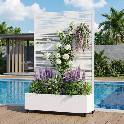Metal Planter Box with Trellis with Wheels
