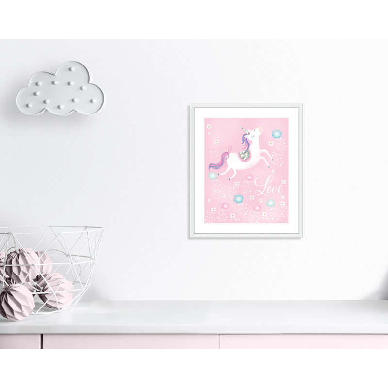 «Love Unicorn», art encadré, H 24,5 po x l 20,5 po x P 1,18 po, Cadre blanc