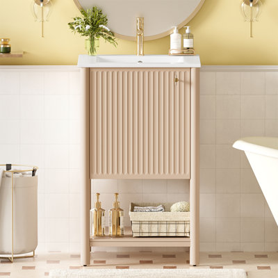 20"W Freestanding Bathroom Single Vanity with Ceramic Sink Top, Soft-Clsoe Hinges and An Open Shelf