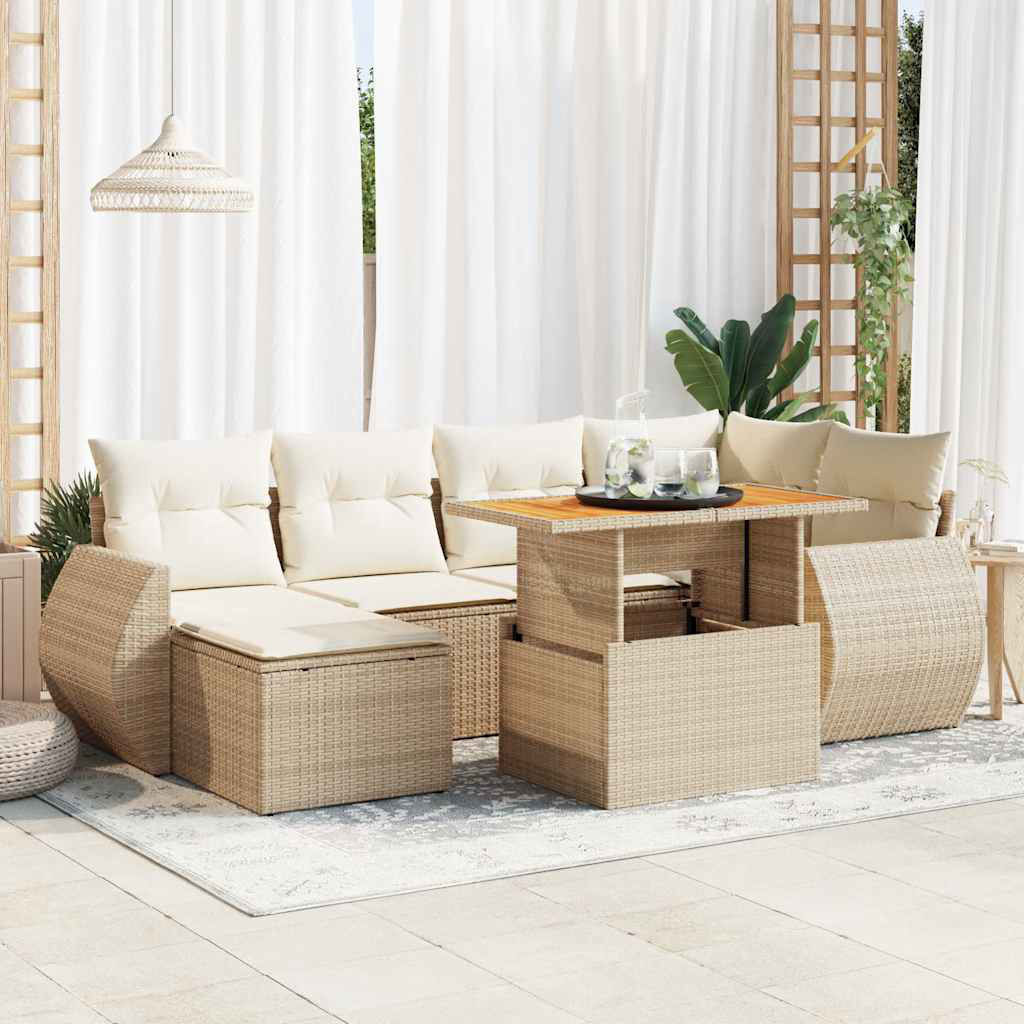 Vidaxl 7-Tlg. Garten-Sofagarnitur Mit Kissen Beige Poly Rattan