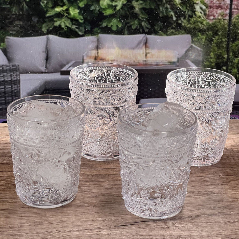 Ensemble de verres en acrylique à motif cachemire de 4 verres à cocktail (13 oz), verres en plastique, verres à cocktail sans BPA, ensemble de verres, verres à eau