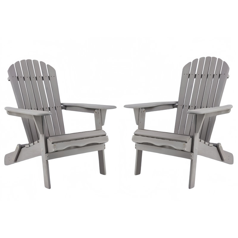 Wooden Folding Adirondack Chair (2-Pack),For Garden, Lawn, Backyard, Gray