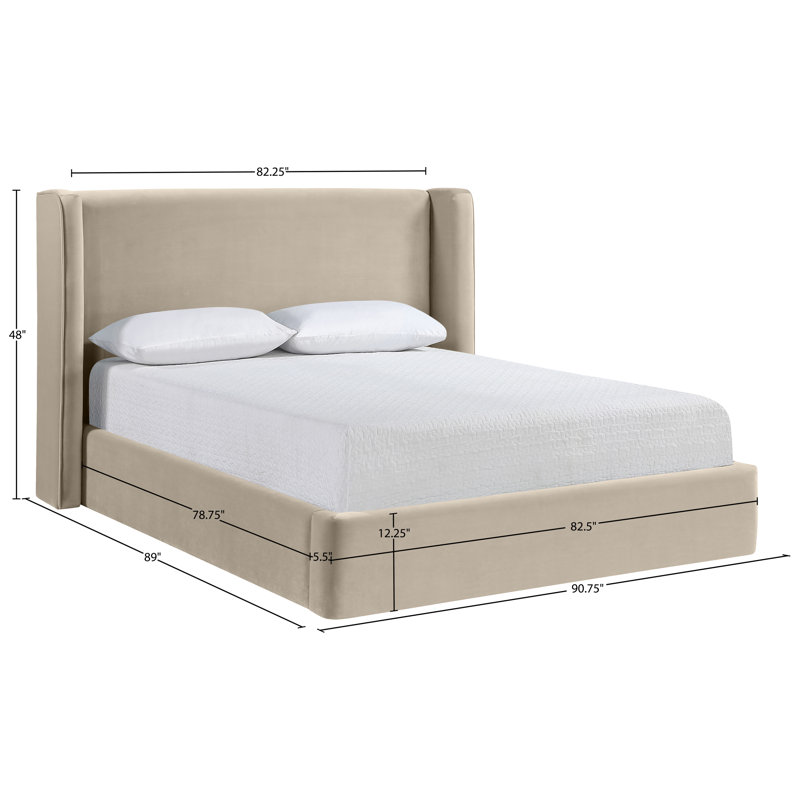 Lit tapissier Kendall Wanaque, Velours crème, Très grand