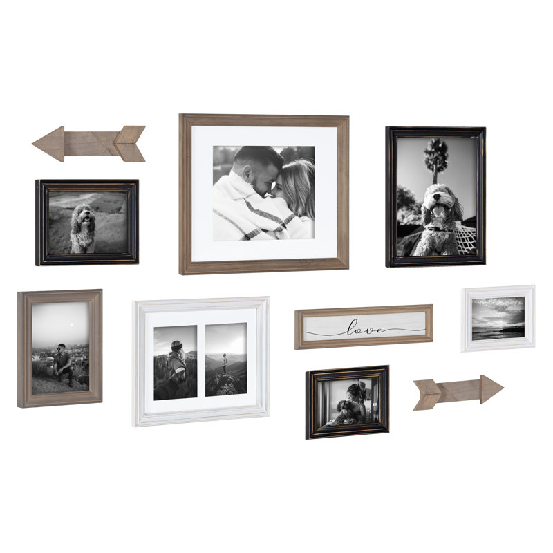 Hertz Wood Picture Frame - Set of 8 with Mat, Multi/Black
