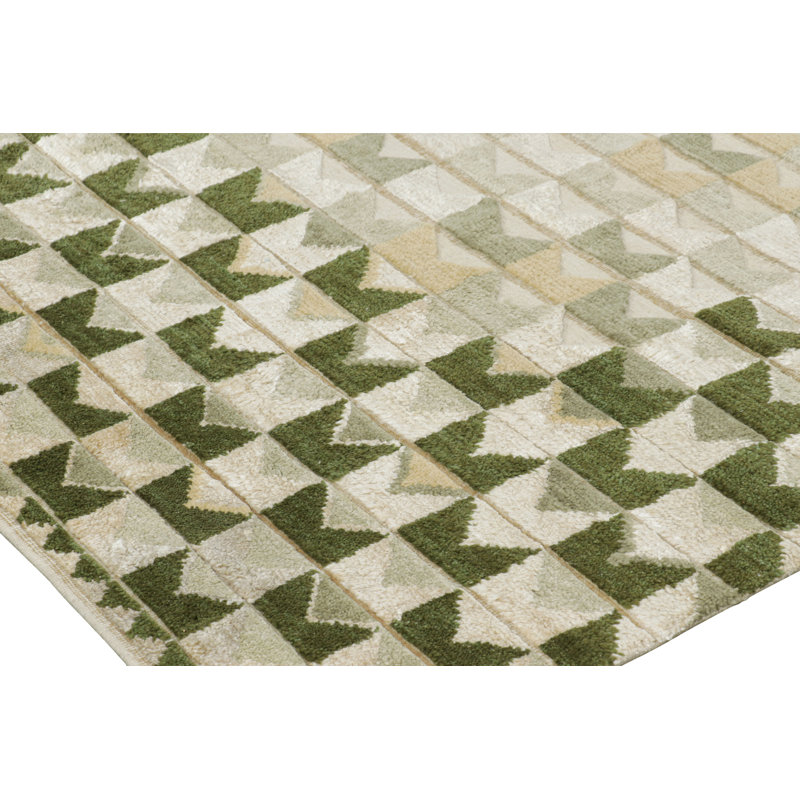 Scandinavian Hand Knotted Geometric Area Rug, Rectangle 10' x 14'
