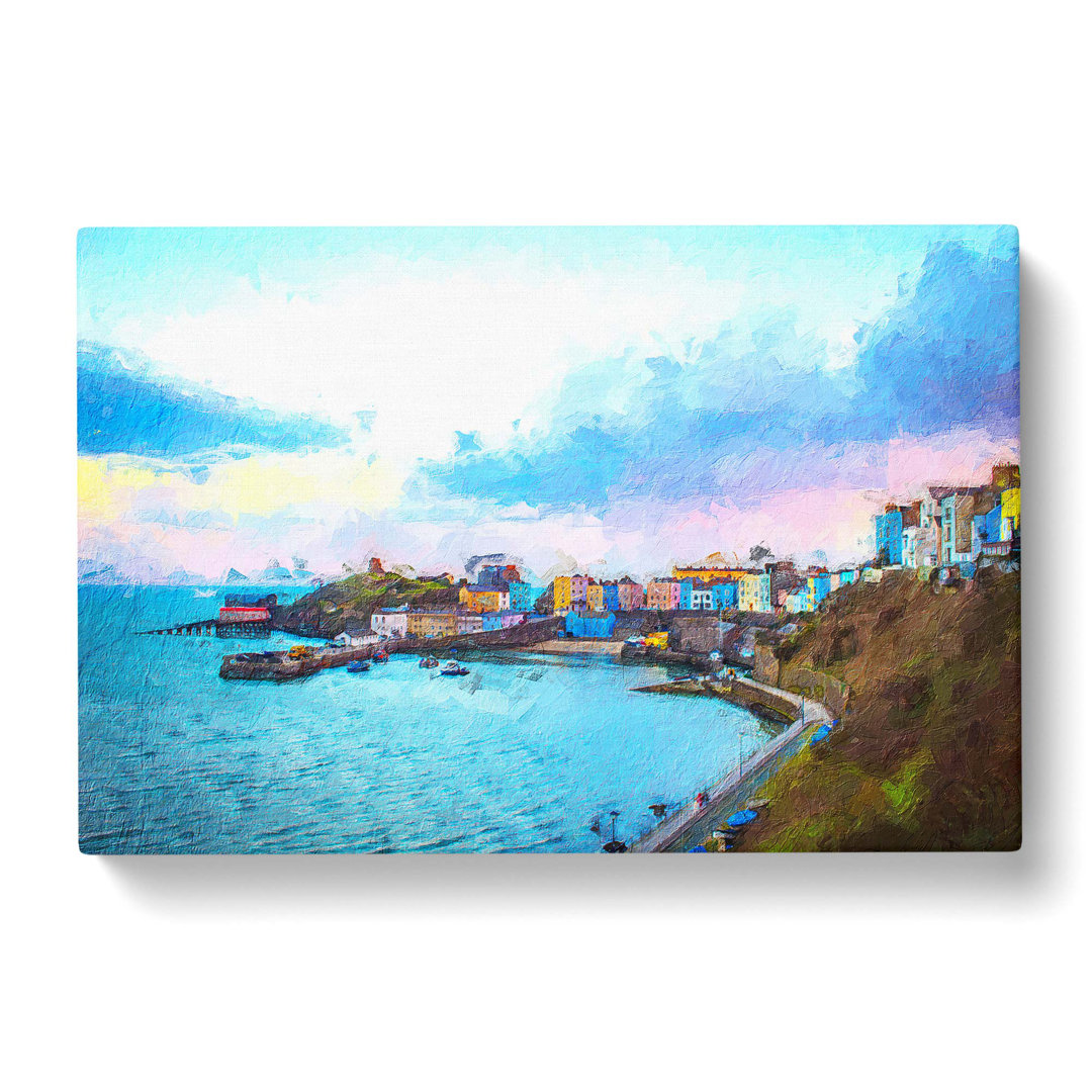 Tenby Harbour in Pembrokeshire Wales - Wrapped Canvas