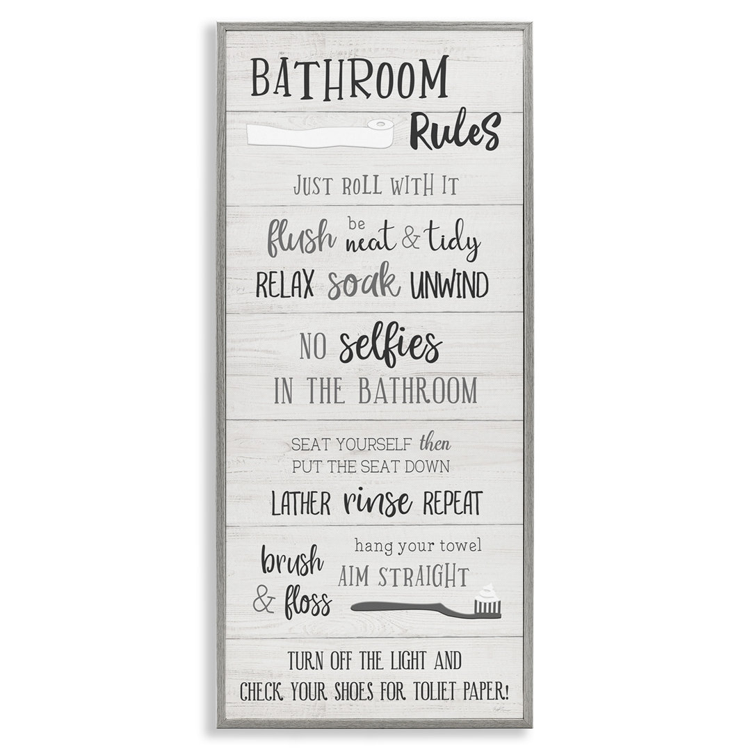 Bathroom Rules Sign Toilet Paper Fun Phrases Giclee Texturized Art By Natalie Carpentieri Stupell Industries Frame 