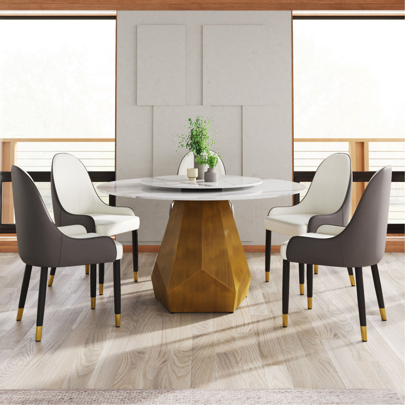 Table de salle à manger 53 po ronde en marbre avec base en métal