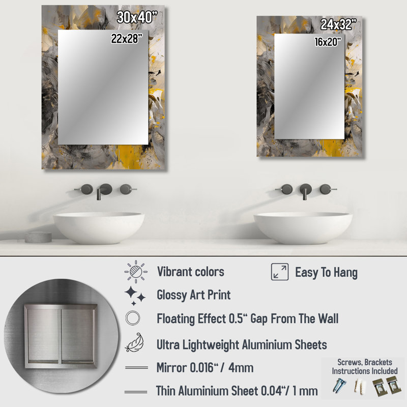 Mustard Yellow And Vivid Gray III - Abstract Wall Mirror, Modern Decorative Mirror, Printed Metal Art, 32" x 24"