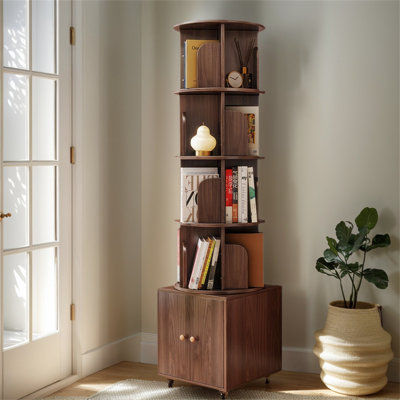 360° rotating bookshelf with 5-layer display shelf, space-saving corner bookcase, wooden narrow floor shelf, suitable for living room, bedroom by 8UHNK