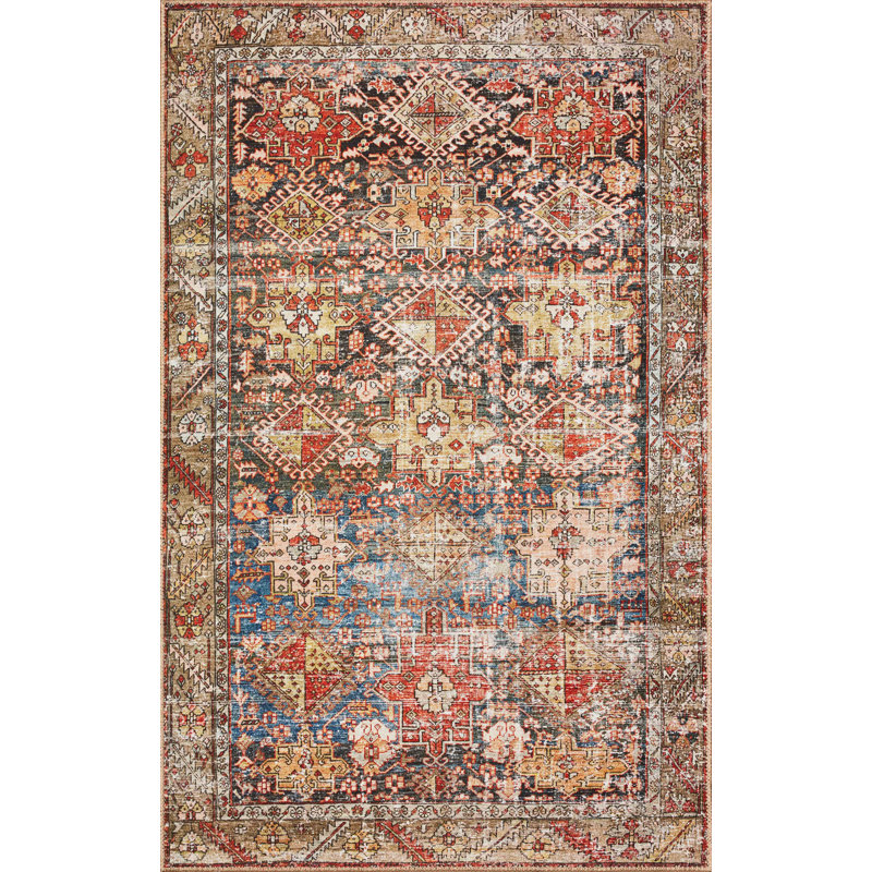 Tapis brun / beige / orange tissé à la machine Anaelise, Rectangle 2 pi 3 po x 3 pi 9 po