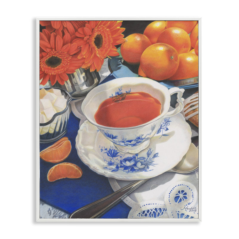 «Citrus Tea Time» par Mardell Schuster, Estampe numérique encadrée blanc bord de mer, H 14 po x l 11 po