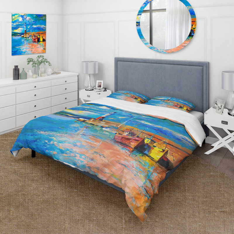 Ensemble de housse de couette style nautique et côtier «Lighthouse In Evening Glow By The Shore»