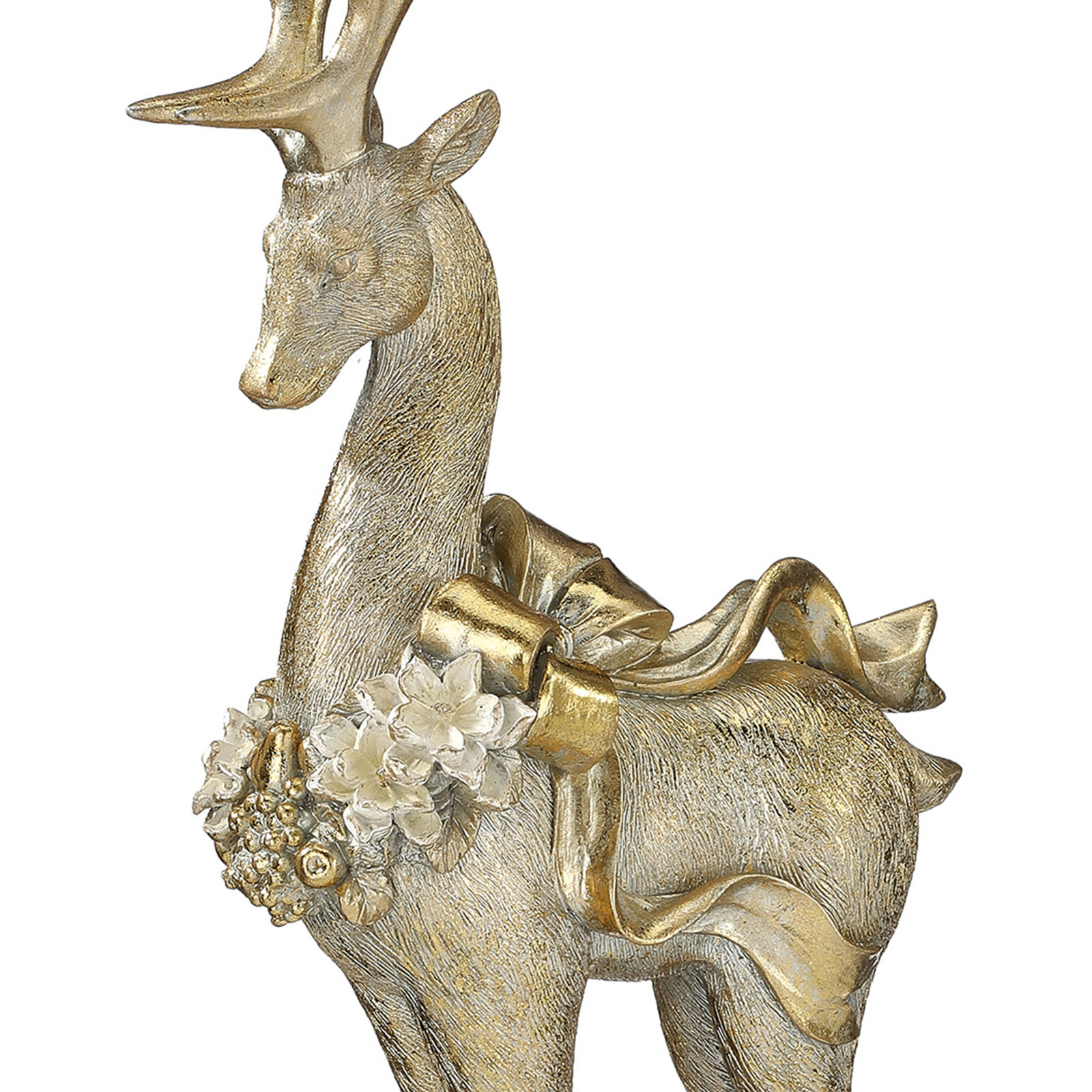 18" Resin Deer With Magnolia Garland Pedestal