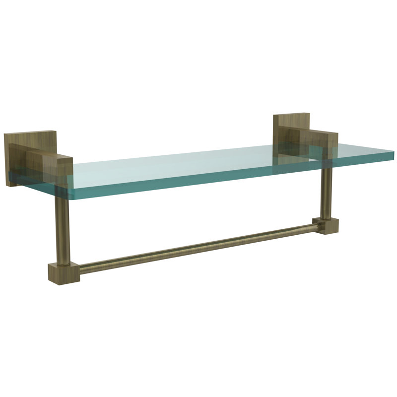 Haranu Bracket Shelf with Towel Bar, Antique Brass, 16 Inch