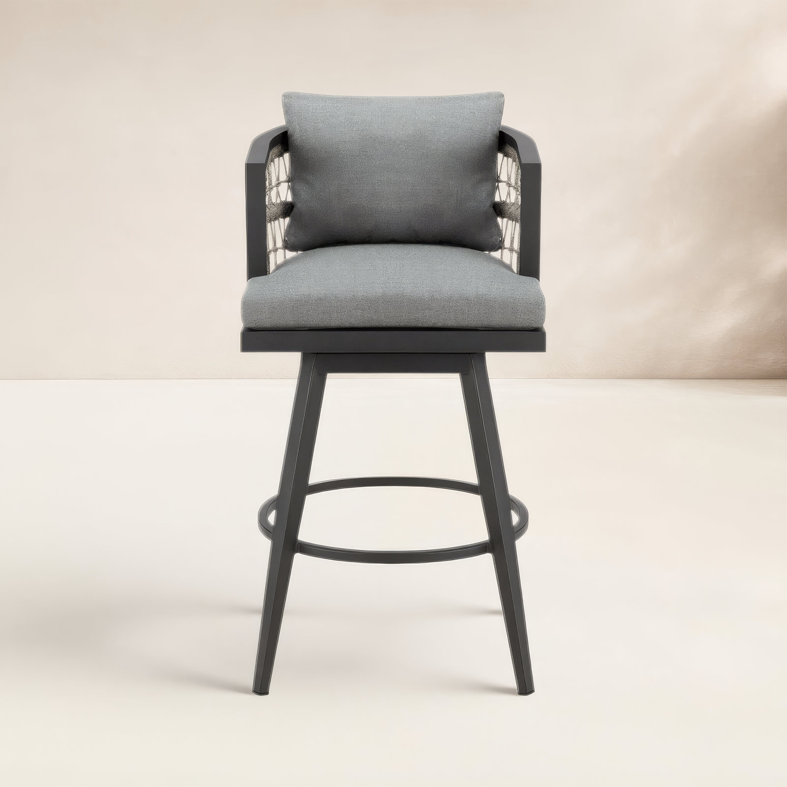 Harleigh Metal Outdoor Bar Stool with Cushion, 26"