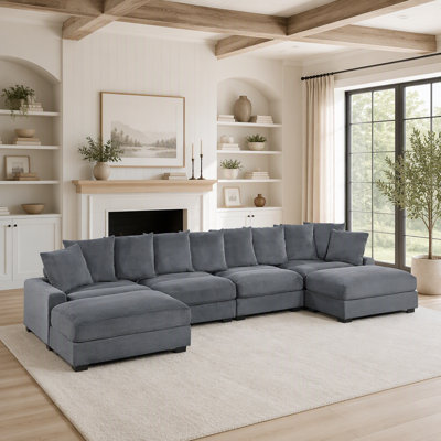 Ensemble de canapé modulaire contemporain en velours côtelé gris foncé avec repose-pieds 6 pièces