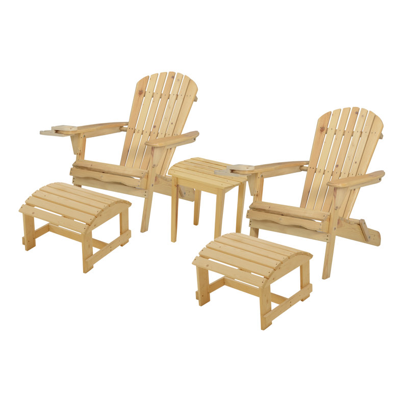 Foldable Adirondack Chair With Cup Holder Conversation Set, 2 Foldable Adirondack Chairs With Cup Holders With Ottoman And 1 End Table