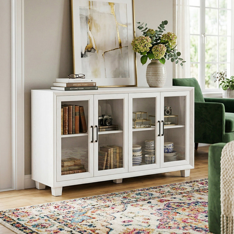 Accent Cabinet With Tempered Glass Door, White