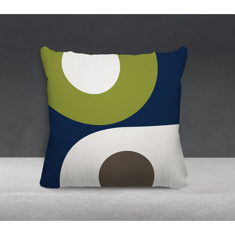 Coussin décoratif intérieur / extérieur Pitto, L 17 po x H 17 po, Chartreuse / beige / bleu marine