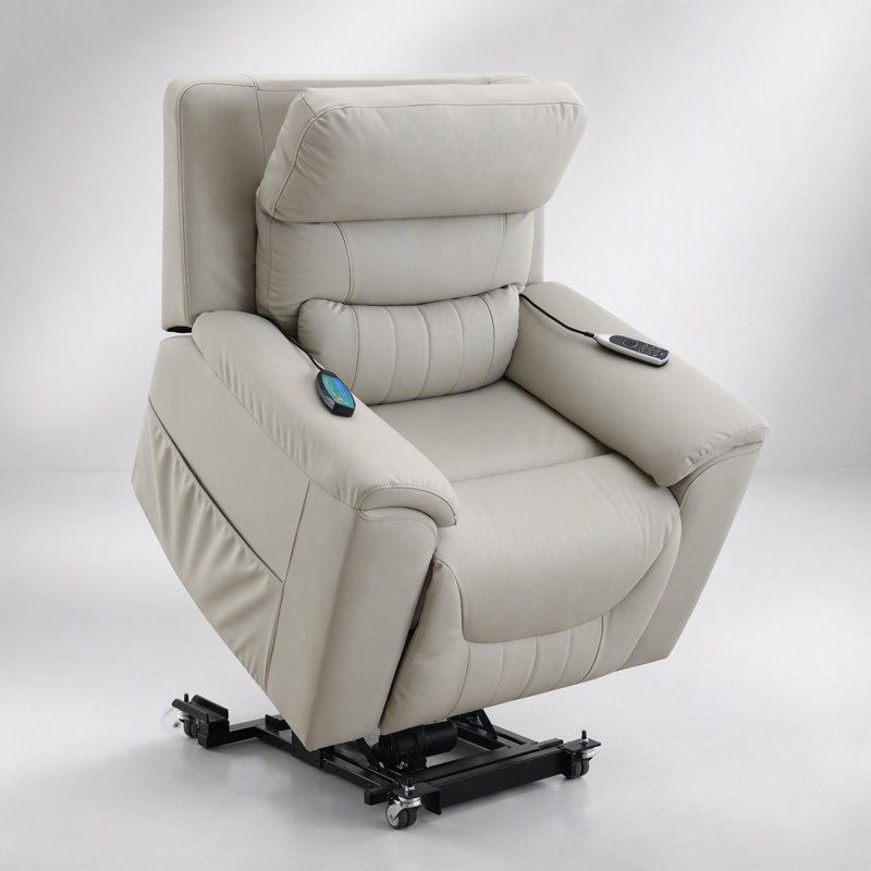 Fauteuil inclinable électrique Marsha en similicuir silicone gris pâle avec fonction de levage, massage et position zéro gravité pour un confort optimal