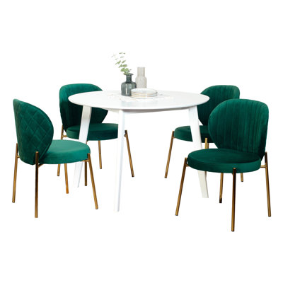 Ensemble de salle à manger 5 pièces Contemporary, table ronde blanche avec 4 chaises