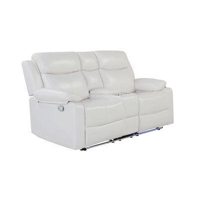 White Console Reclining Loveseat With Led Lights And Speakers