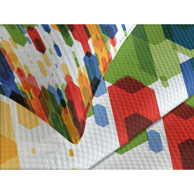 Ambesonne Art Bedspread Set Diagonal Geometric Vibrant Multicolor, King Bedspread + 2 Standard Shams