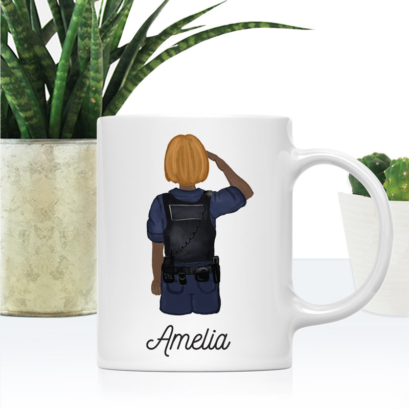 Tasse à café personnalisée, Brun / jaune, femme, agent de police 22, Oui