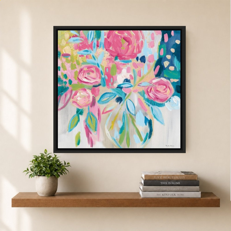 «Summer Pink Floral» par Farida Zaman - Impression sur toile, H 40 po x l 40 po, Noir