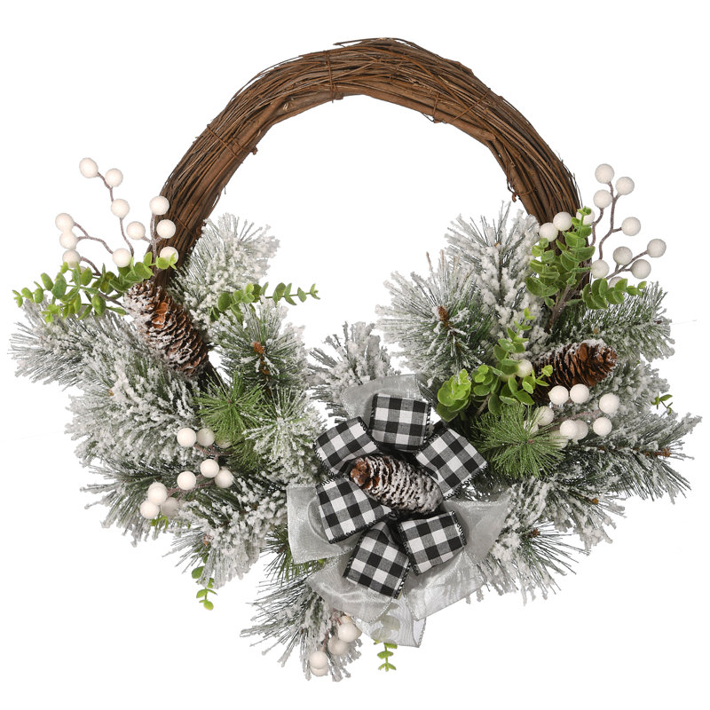 Couronne de Noël enneigée 22 "avec nœud