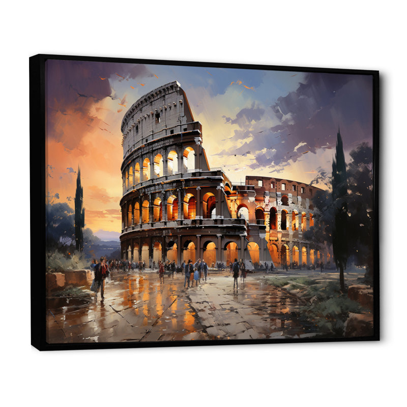 Beige, Italie, Colisée, Colosseo, sur toile, Cadre flottant noir, H 34 po x l 44 po x P 1,5 po
