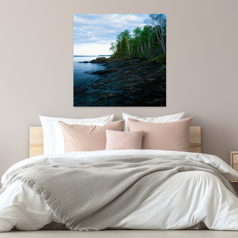 Rocks and trees along Lake Superior shoreline Cascade River State Park Minnesota USA. 1 Piece Wrapped Canvas Wall Art