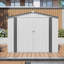 Remise de jardin en métal 8 x 6 pi, toit incliné, imperméable, une fenêtre, deux portes verrouillables, blanc et gris, convient au balcon et à la cour à l'extérieur, facile à assembler