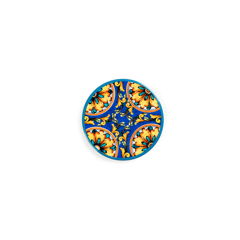 Trinacria Porcelain China Agate Ceramic Jute Leather Crystal Circle Round 6 Piece Coaster Set