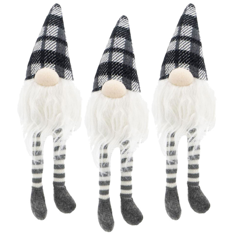 Fabric Sitting Gnome With Soft Legs  Set of 3  3.5" x 3.5" x 14.5"  Gray