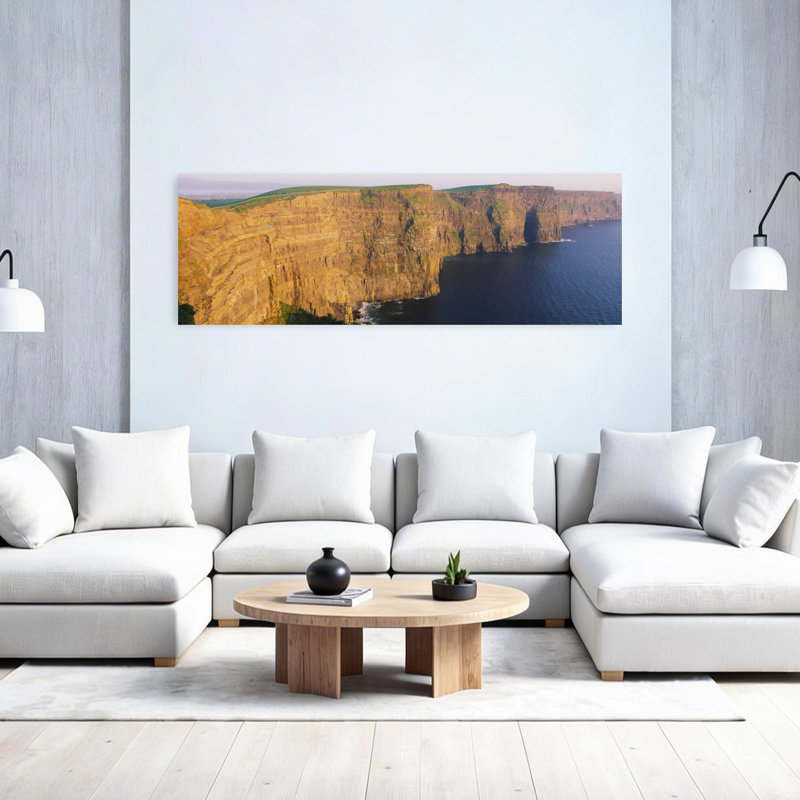 High Angle View Of Cliffs Cliffs Of Mother County Clare Republic Of Ireland by Ed McKinney - Wrapped Canvas Panoramic Print