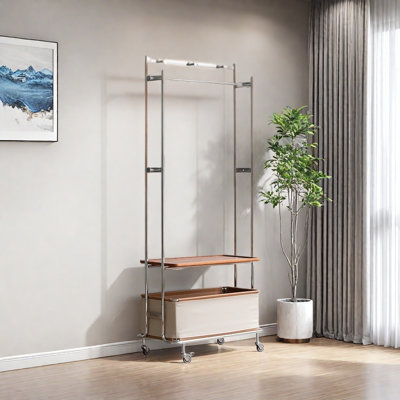 Stainless Steel Coat Rack Shelf Leather Basket