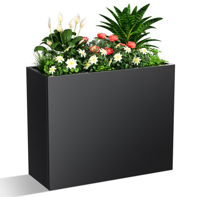 Metallic Heavy Long And Large Outdoor/indoor Planter, Rectangular Trough Planter Box, 40pounds Powder Coating Modern Commercial Residential For Patio, Deck, Yard, Garden