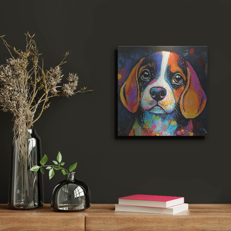  «Woof Beagle» par Rich Monet, art mural en métal, 12 po x 12 po, H 12 po x l 12 po