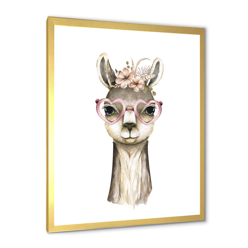 Adorable dessin de tête de lama pour enfants - reproduction d'art sur toile traditionnelle, H 20 po x l 12 po x P 1 po