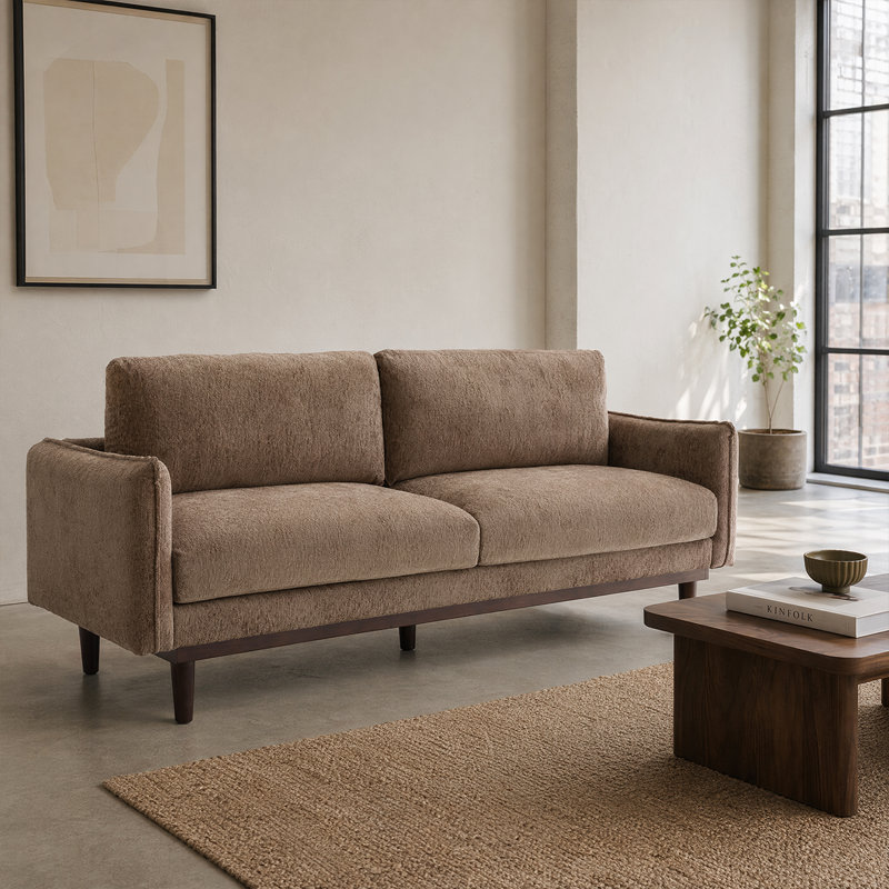 Élégant canapé double pour espaces de vie - Causeuse moderne moelleuse de 75,75 po, Chenille brun