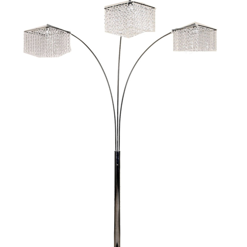 84" Tall Metal Floor Lamp With 3 Crystal Shaded Arches