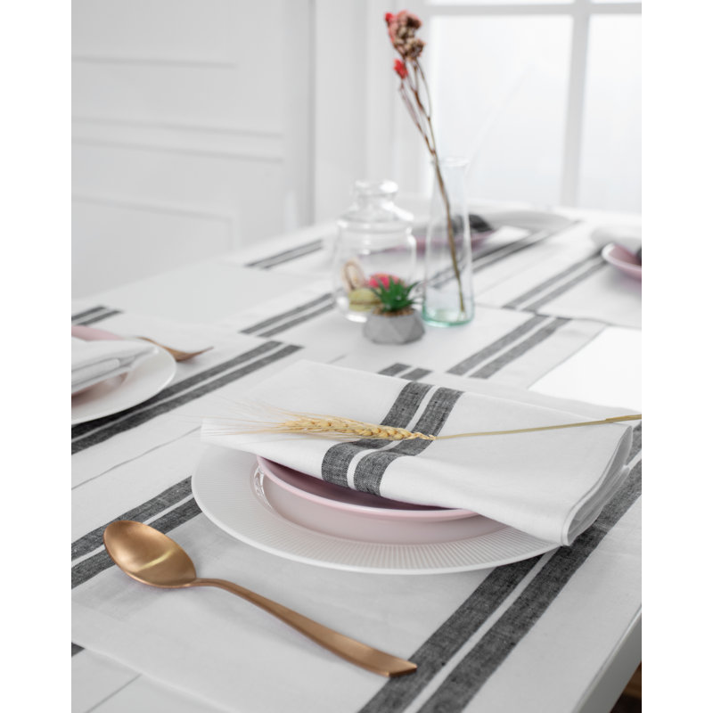 Chemin de table en lin D'Moksha Homes, L 72 po x l 14 po, White/Black
