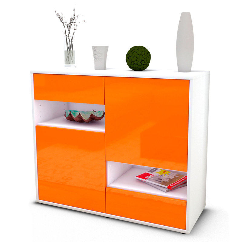 Ramsel 92cm Sideboard, White/High-gloss orange