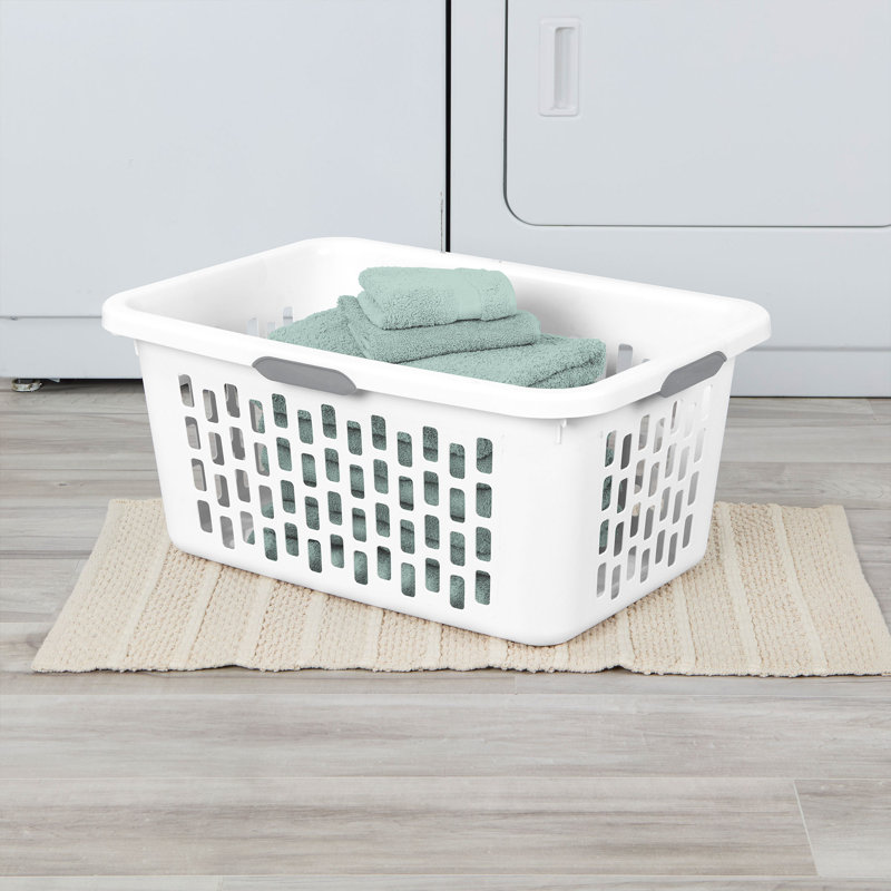 Sterilite Laundry Basket, 2 Bushel Plastic Hamper with Handles, 12 Pack, White