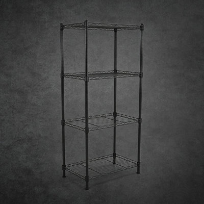 Étagère grillagée robuste à 4 niveaux, l 36 po x P 14 po x H 55 po, support de rangement réglable avec structure plate en acier noir, tablettes de garage de cuisine