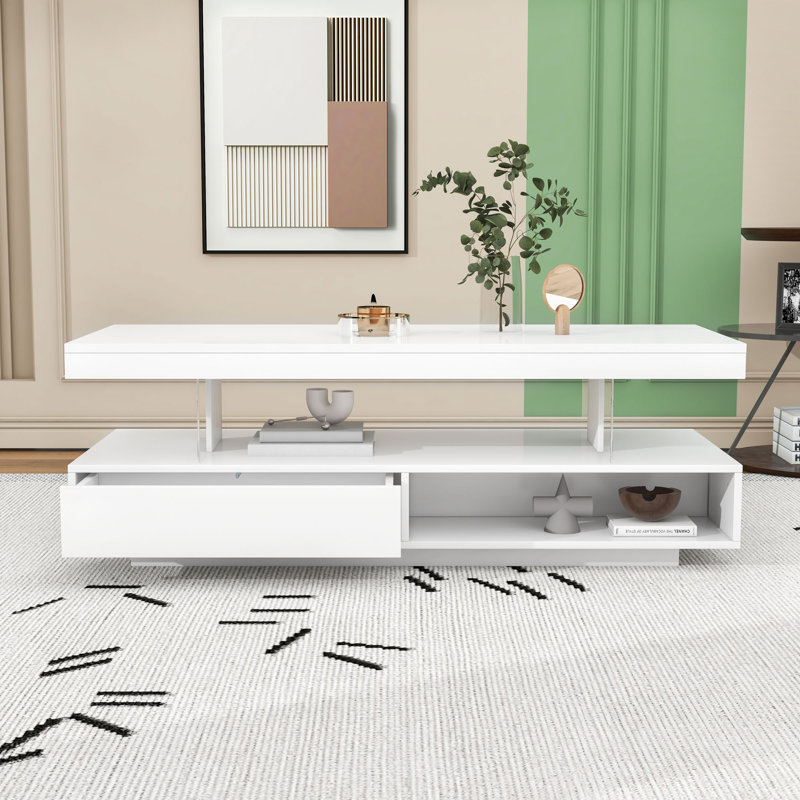 Table basse avec 2 tiroirs et tablettes de présentation, Blanc